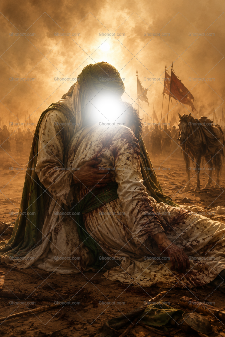 تصویر-هوش-مصنوعی-حضرت-قاسم-در-بغل-امام-حسین